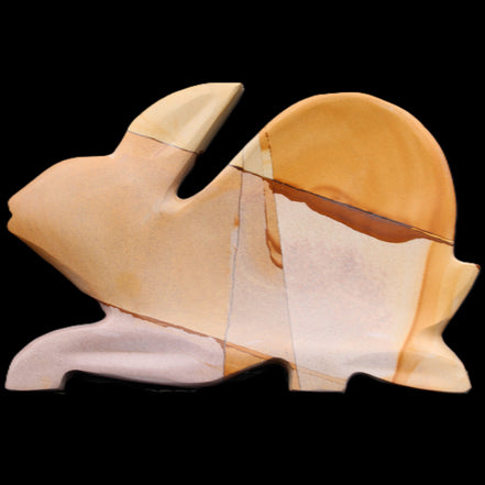 Teakwood marble hand-carved Rabbit 155*102*19mm 477g in sunlight - Rocks and Things Store