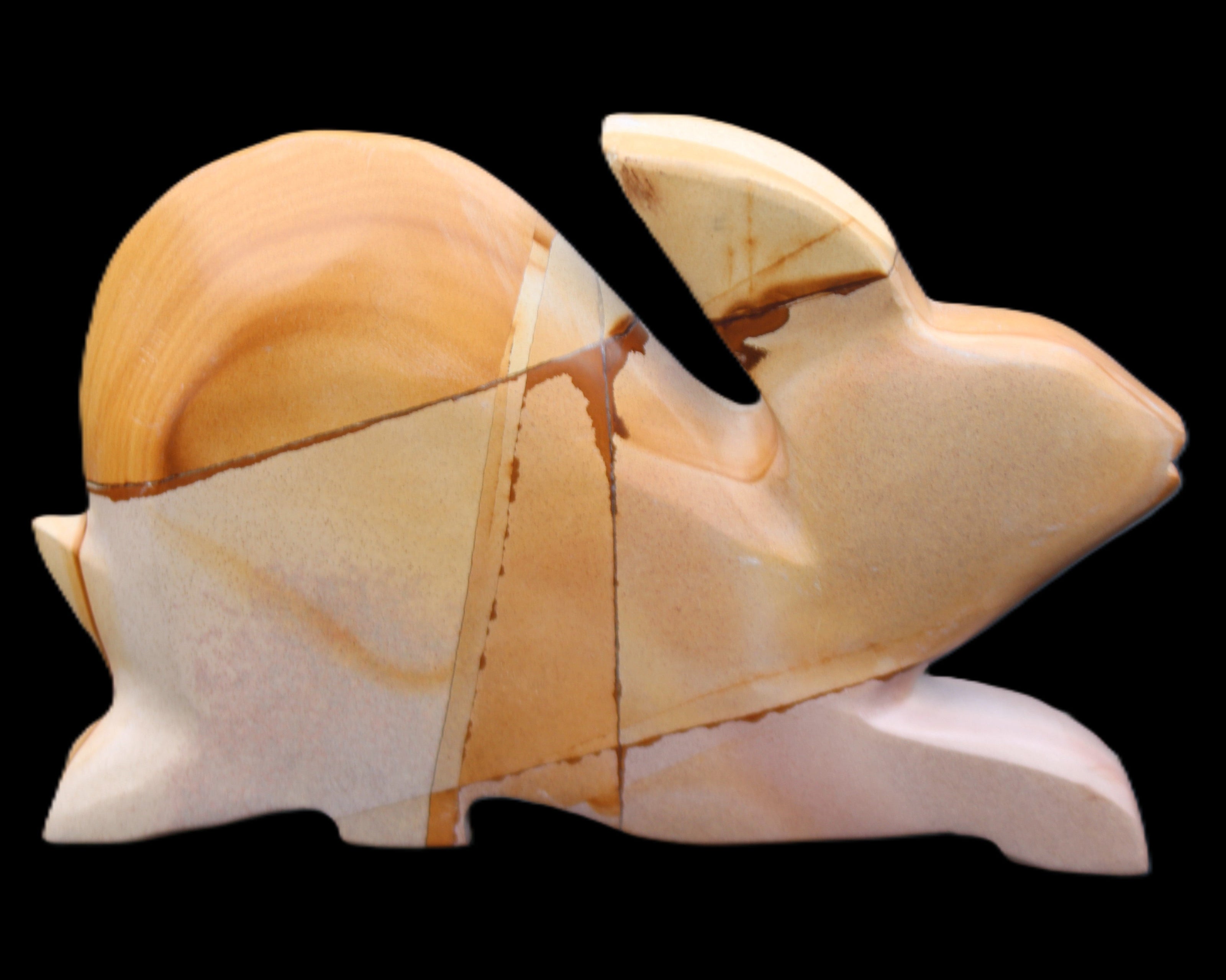 Teakwood marble hand-carved Rabbit 155*102*19mm 477g in sunlight - Rocks and Things Store