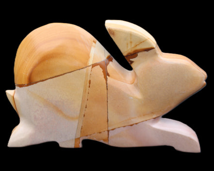 Teakwood marble hand-carved Rabbit 155*102*19mm 477g in sunlight - Rocks and Things Store