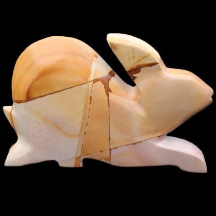 Teakwood marble hand-carved Rabbit 155*102*19mm 477g in sunlight - Rocks and Things Store