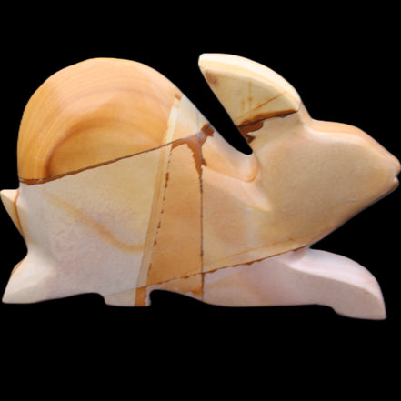 Teakwood marble hand-carved Rabbit 155*102*19mm 477g in sunlight - Rocks and Things Store