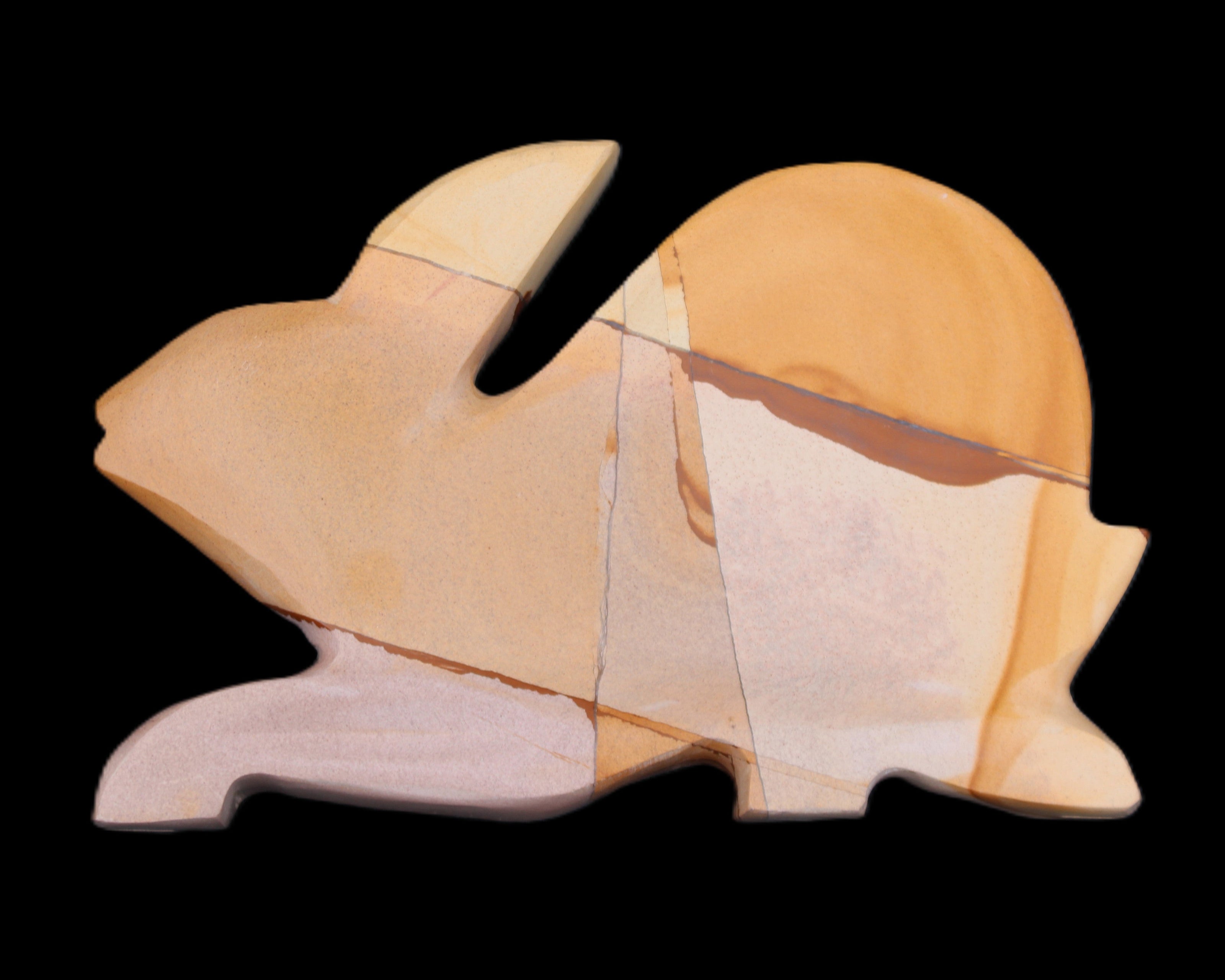 Teakwood marble hand-carved Rabbit 155*102*19mm 477g in sunlight - Rocks and Things Store