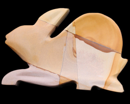 Teakwood marble hand-carved Rabbit 155*102*19mm 477g in sunlight - Rocks and Things Store