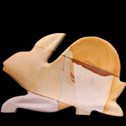 Teakwood marble hand-carved Rabbit 155*102*19mm 477g in sunlight - Rocks and Things Store