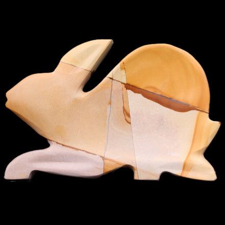 Teakwood marble hand-carved Rabbit 155*102*19mm 477g in sunlight - Rocks and Things Store