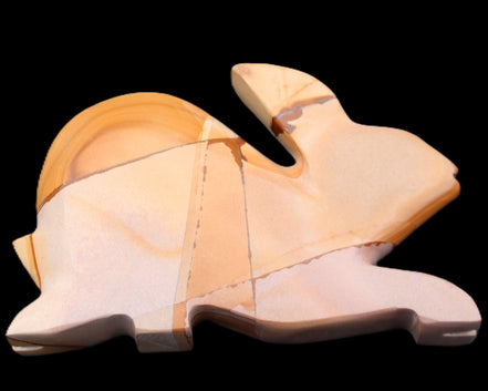 Teakwood marble hand-carved Rabbit 155*102*19mm 477g in sunlight - Rocks and Things Store