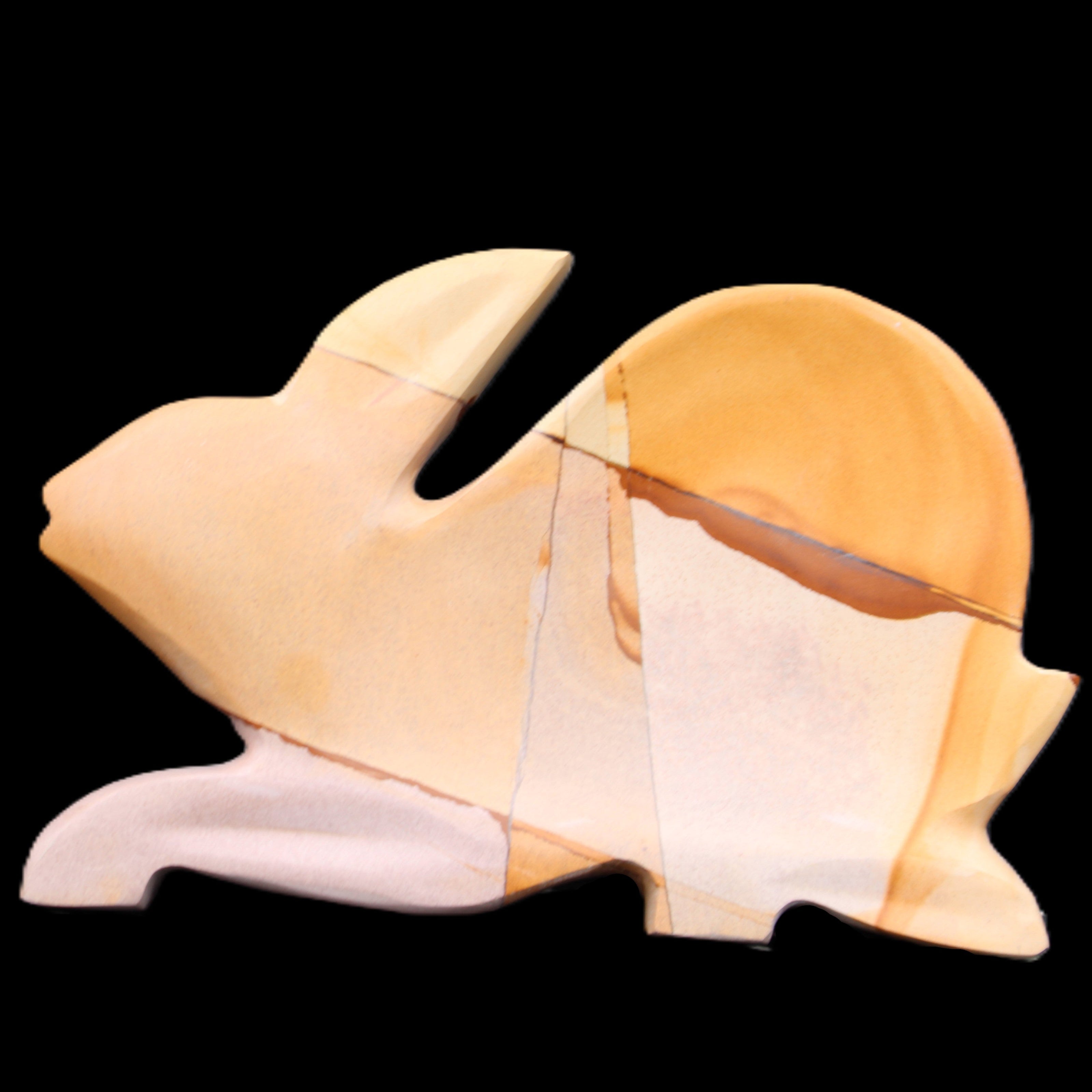 Teakwood marble hand-carved Rabbit 155*102*19mm 477g in sunlight - Rocks and Things Store