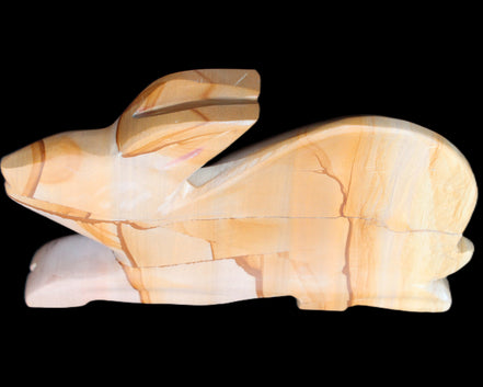 Teakwood marble hand-carved Rabbit 154*103*21mm 548g in sunlight - Rocks and Things Store