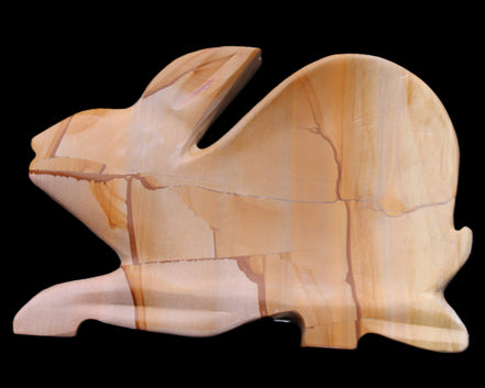Teakwood marble hand-carved Rabbit 154*103*21mm 548g in sunlight - Rocks and Things Store