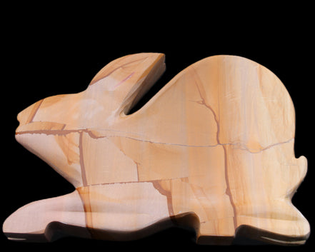 Teakwood marble hand-carved Rabbit 154*103*21mm 548g in sunlight - Rocks and Things Store