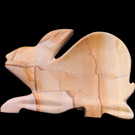 Teakwood marble hand-carved Rabbit 154*103*21mm 548g in sunlight - Rocks and Things Store
