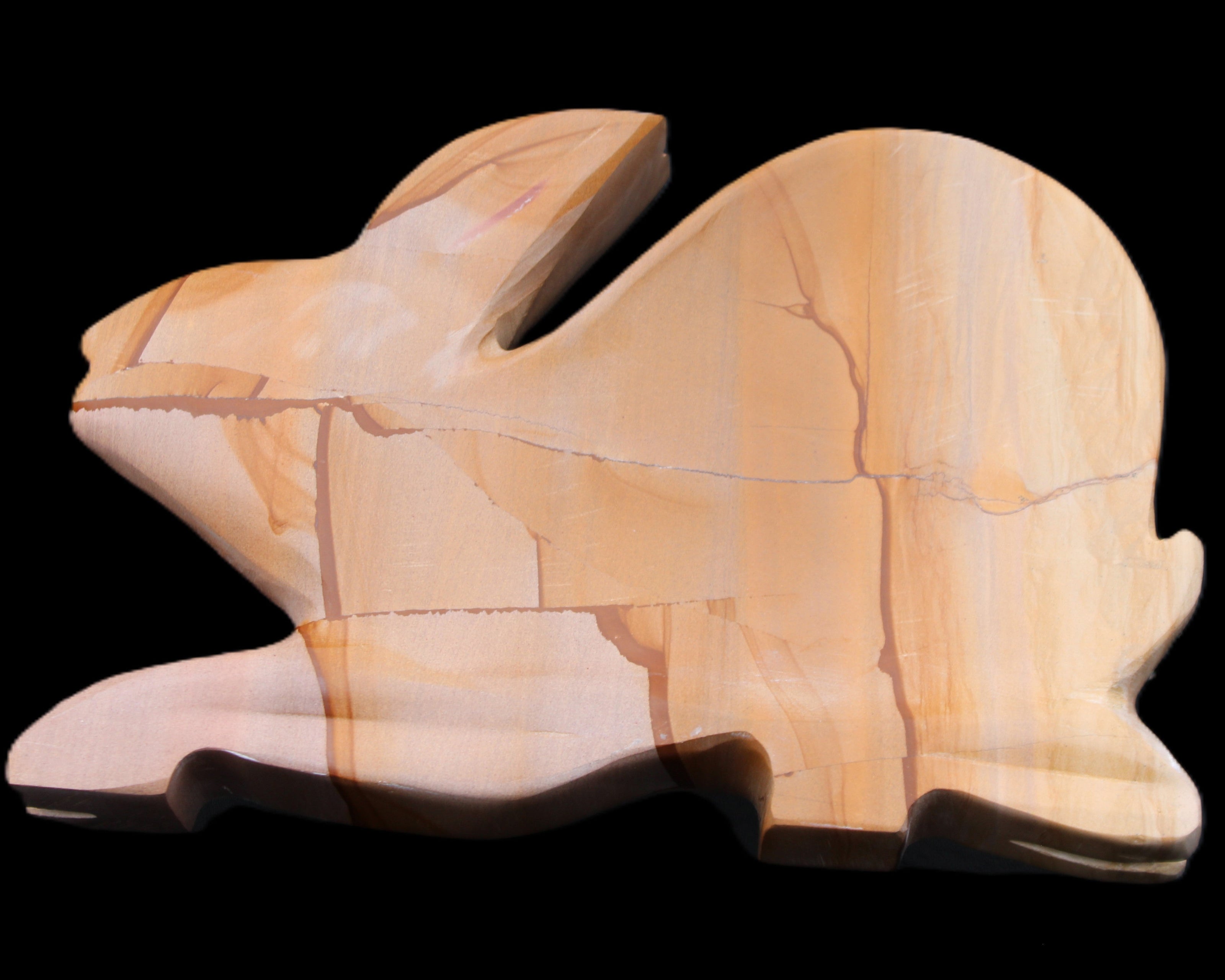 Teakwood marble hand-carved Rabbit 154*103*21mm 548g in sunlight - Rocks and Things Store