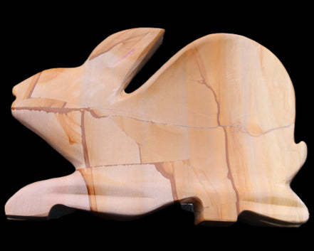 Teakwood marble hand-carved Rabbit 154*103*21mm 548g in sunlight - Rocks and Things Store
