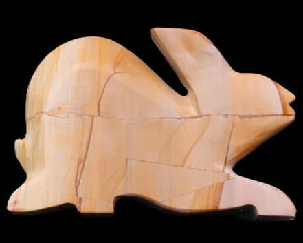 Teakwood marble hand-carved Rabbit 154*103*21mm 548g in sunlight - Rocks and Things Store