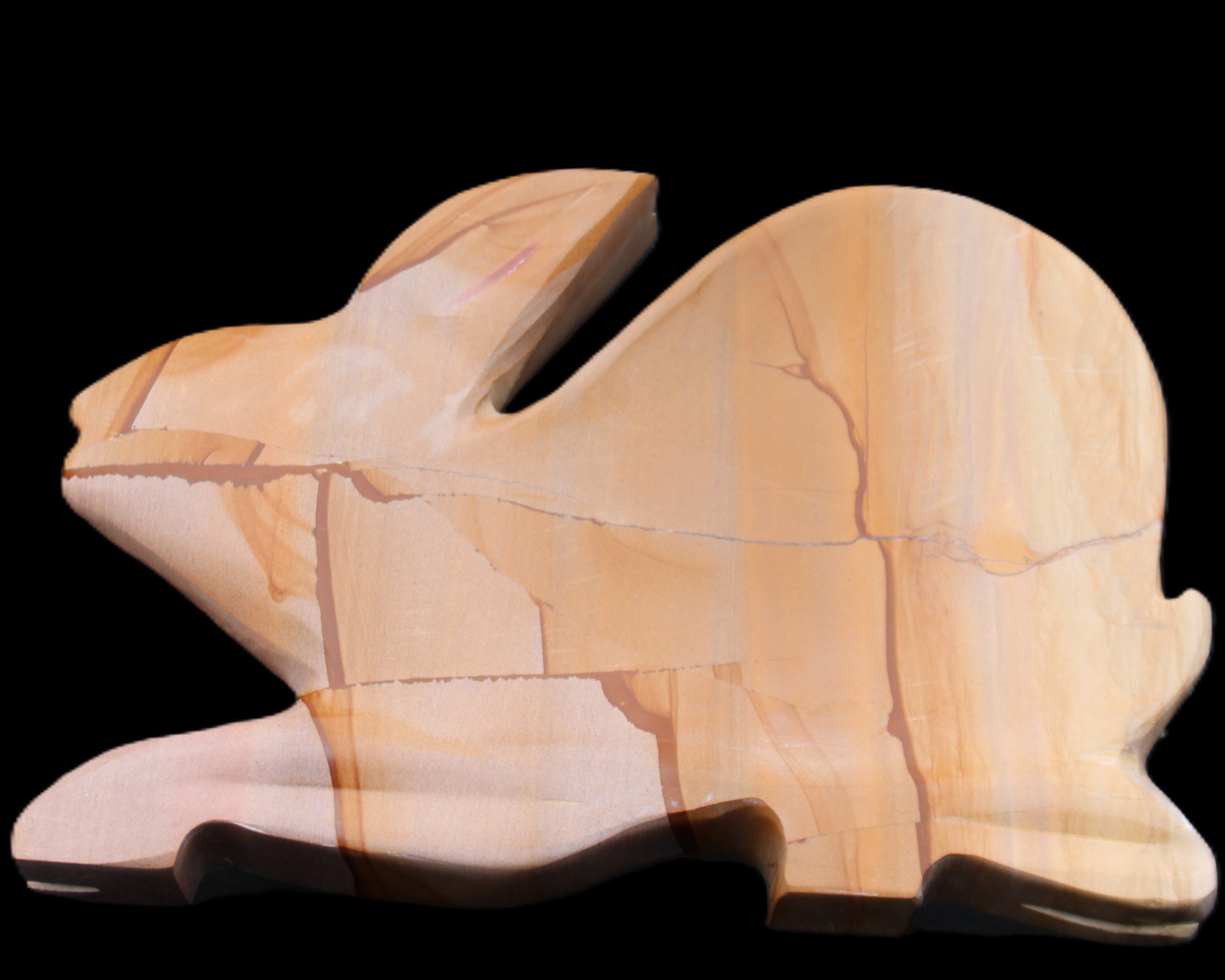 Teakwood marble hand-carved Rabbit 154*103*21mm 548g in sunlight - Rocks and Things Store