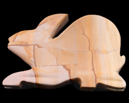 Teakwood marble hand-carved Rabbit 154*103*21mm 548g in sunlight - Rocks and Things Store