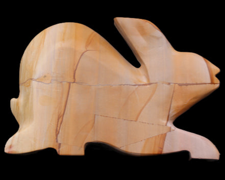 Teakwood marble hand-carved Rabbit 154*103*21mm 548g in sunlight - Rocks and Things Store