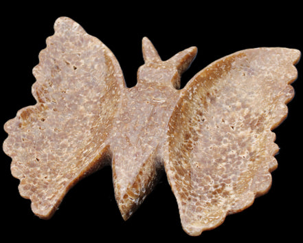 Chocolate Calcite hand-carved Butterfly dual platter 205*30*184mm 1076g in sunlight - Rocks and Things Store