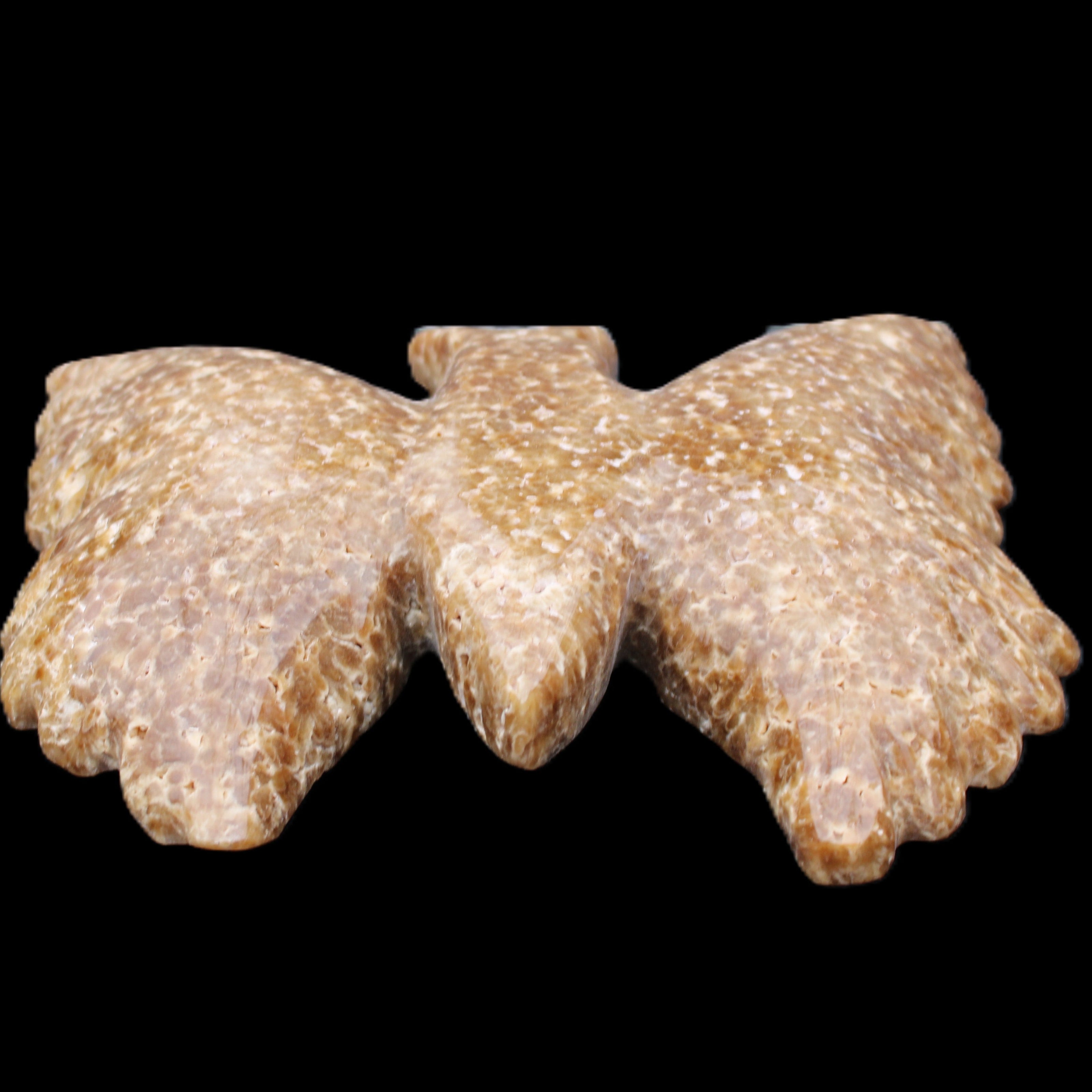 Chocolate Calcite hand-carved Butterfly dual platter 205*30*184mm 1076g in sunlight - Rocks and Things Store