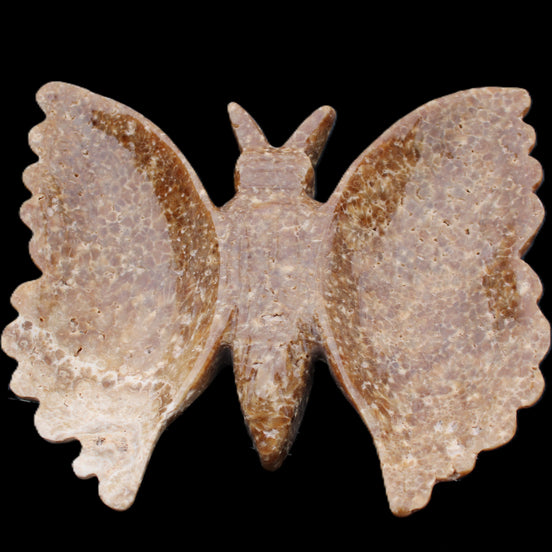 Chocolate Calcite hand-carved Butterfly dual platter 206*30*188mm 1113g in sunlight - Rocks and Things Store