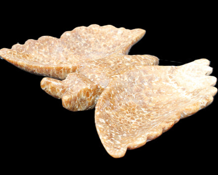 Chocolate Calcite hand-carved Butterfly dual platter 206*30*188mm 1113g in sunlight - Rocks and Things Store