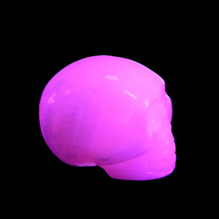 Mangano Calcite skull 30*45*38mm 78g in UV light - Rocks and Things Store