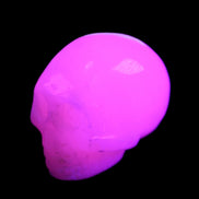 Mangano Calcite skull 30*45*38mm 78g in UV light - Rocks and Things Store