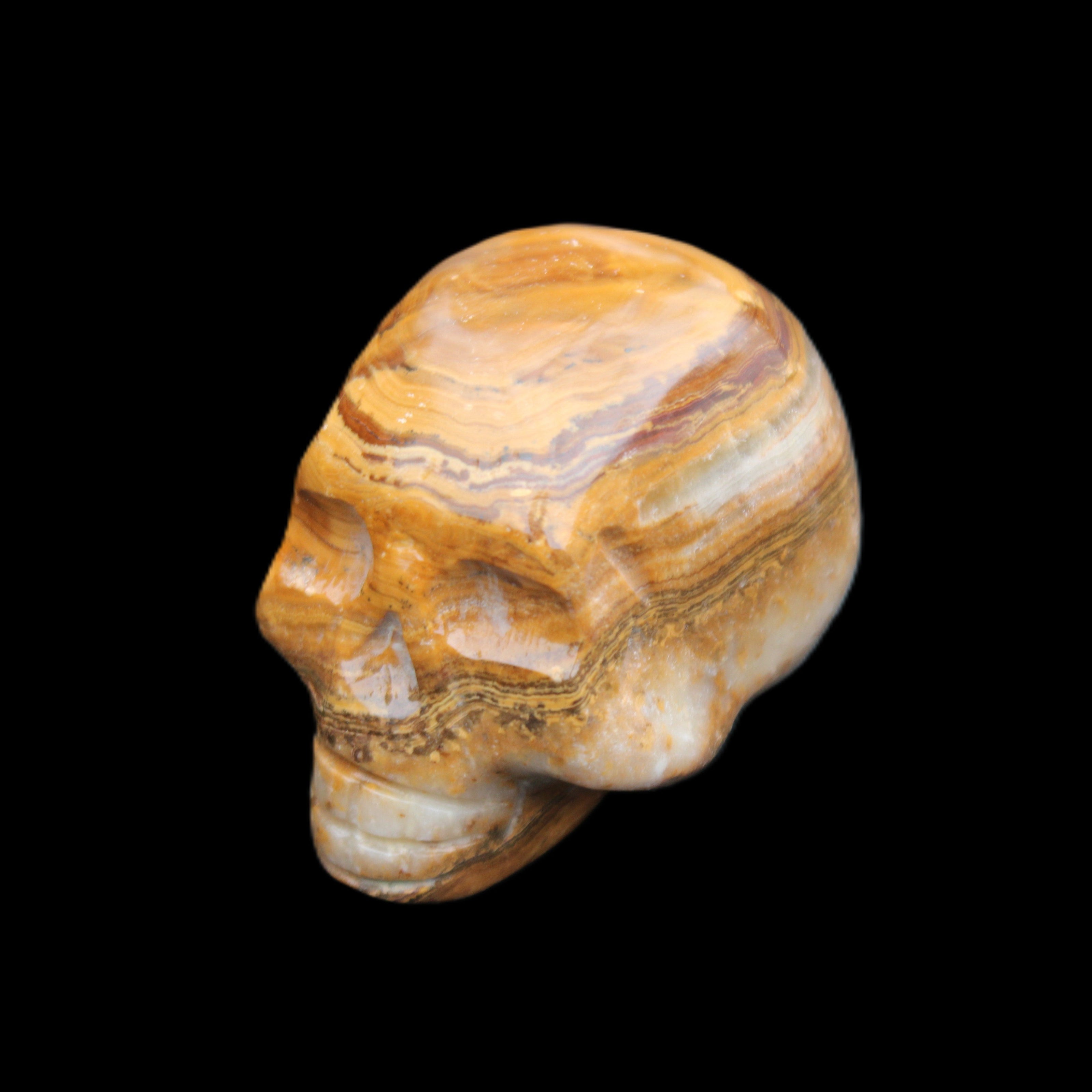 BumbleBee Banded Calcite skull 32*46*39mm 106g in sunlight - Rocks and Things Store