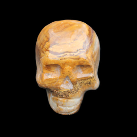 BumbleBee Banded Calcite skull 32*46*39mm 106g in sunlight - Rocks and Things Store