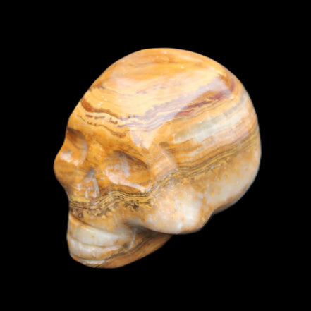 BumbleBee Banded Calcite skull 32*46*39mm 106g in sunlight - Rocks and Things Store
