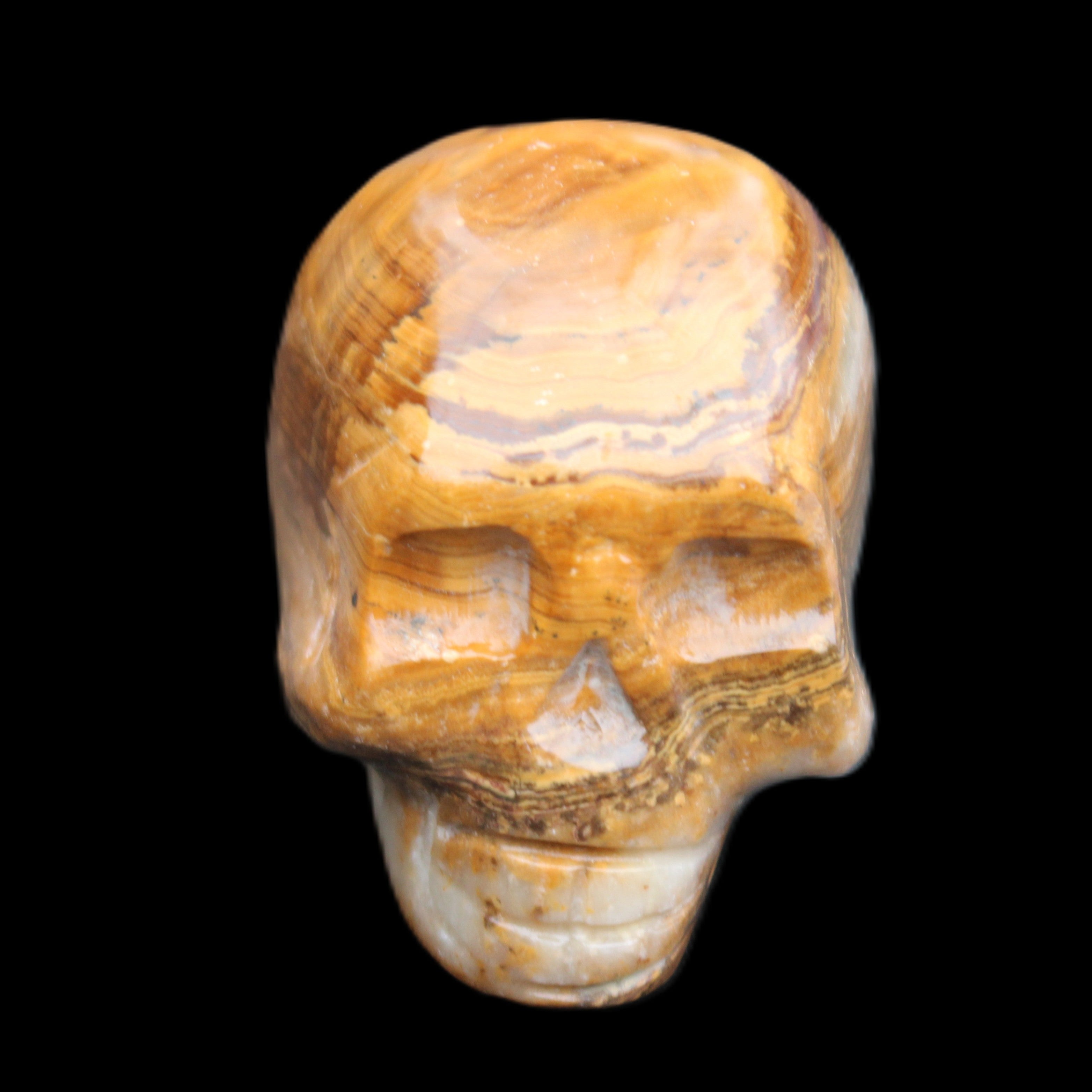 BumbleBee Banded Calcite skull 32*46*39mm 106g in sunlight - Rocks and Things Store