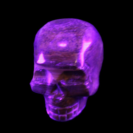 BumbleBee Banded Calcite skull 35*47*39mm 112g in UV light - Rocks and Things Store