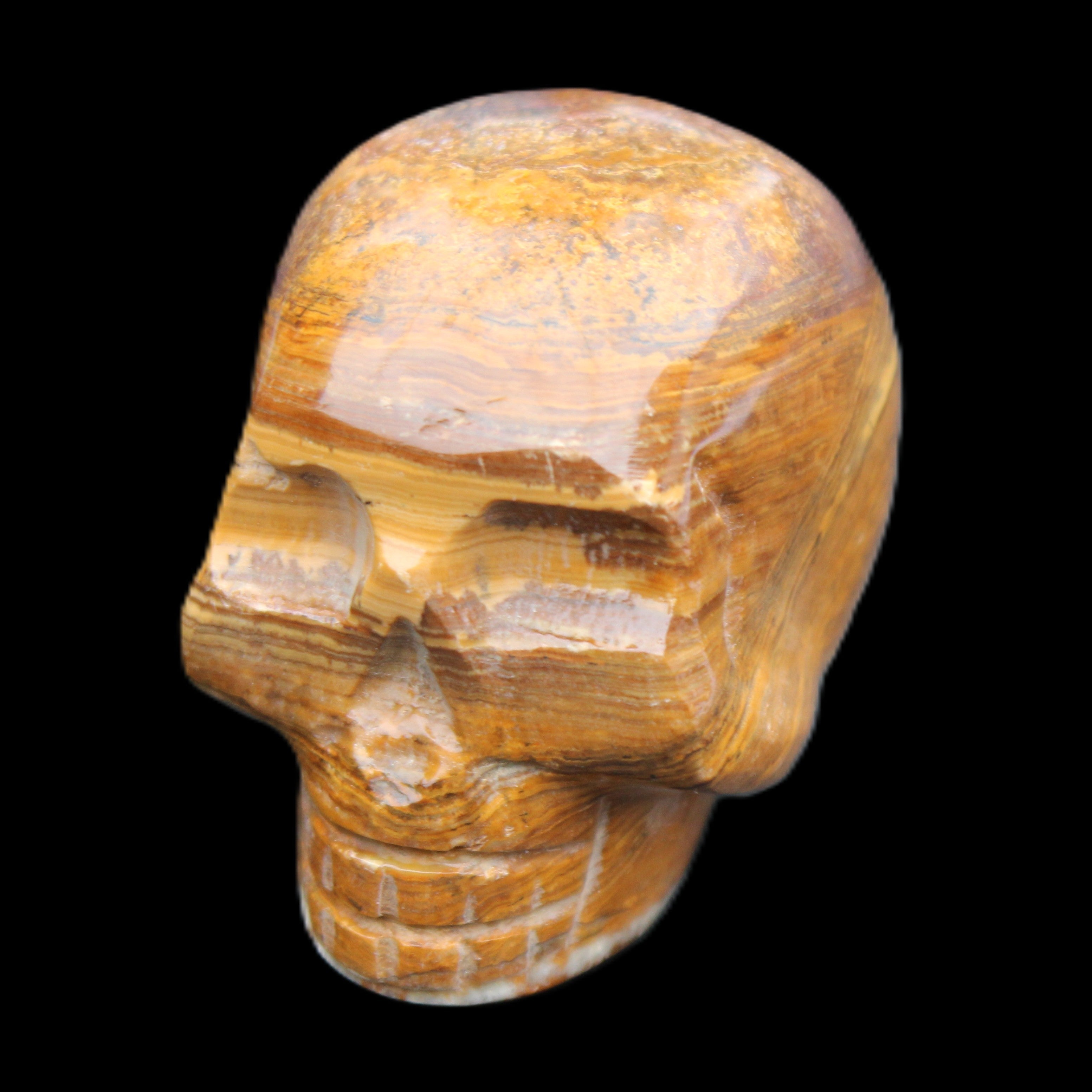 BumbleBee Banded Calcite skull 35*47*39mm 112g in sunlight - Rocks and Things Store