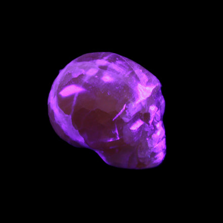 Honey Calcite skull from Pakistan 28*44*36mm 93g in UV light - Rocks and Things Store