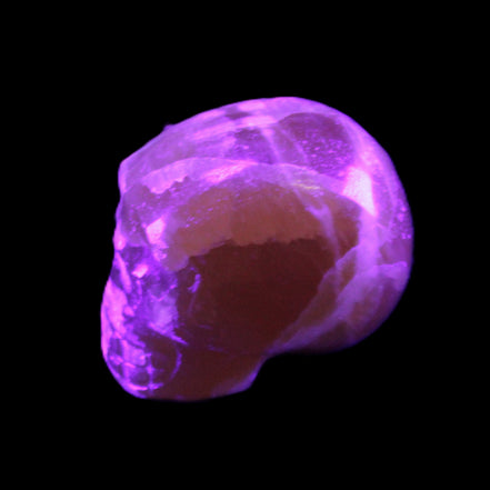 Honey Calcite skull from Pakistan 28*44*36mm 93g in UV light - Rocks and Things Store