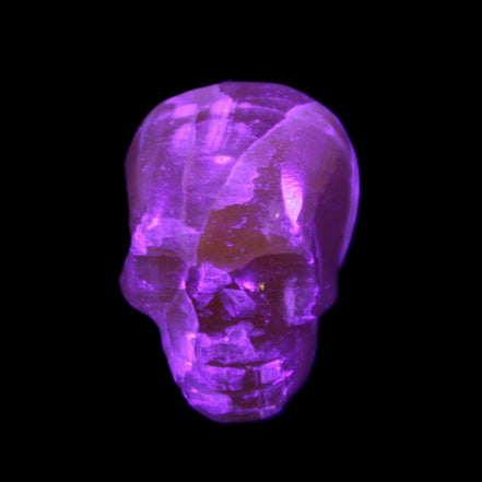 Honey Calcite skull from Pakistan 28*44*36mm 93g in UV light - Rocks and Things Store
