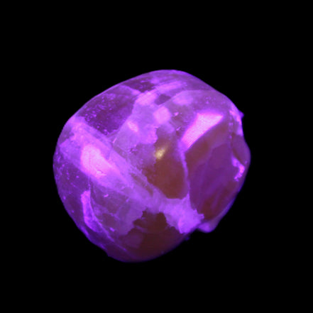 Honey Calcite skull from Pakistan 28*44*36mm 93g in UV light - Rocks and Things Store