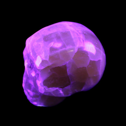 Honeycomb Calcite skull from Pakistan 28*38*34mm 62g in UV light - Rocks and Things Store