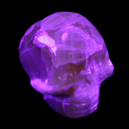 Honey Calcite skull from Pakistan 30*40*35mm 80g in UV light - Rocks and Things Store