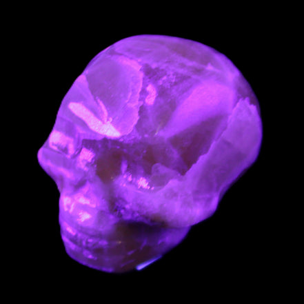 Honey Calcite skull from Pakistan 30*40*35mm 80g in UV light - Rocks and Things Store