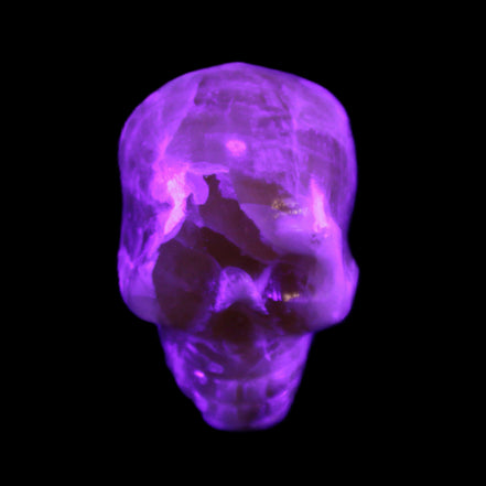 Honey Calcite skull from Pakistan 25*34*33mm 67g in UV light - Rocks and Things Store