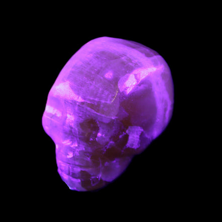 Honey Calcite skull from Pakistan 42*35*37mm 91g in UV light - Rocks and Things Store
