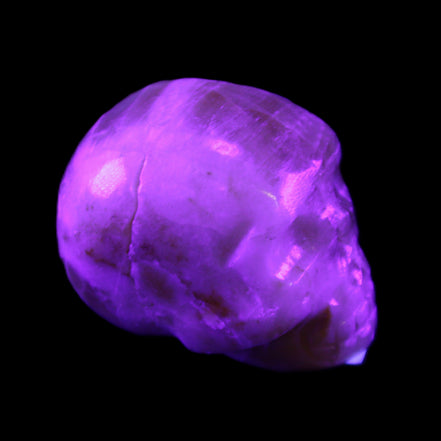 Honey Calcite skull from Pakistan 42*35*37mm 91g in UV light - Rocks and Things Store