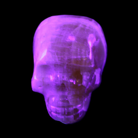 Honey Calcite skull from Pakistan 42*35*37mm 91g in UV light - Rocks and Things Store