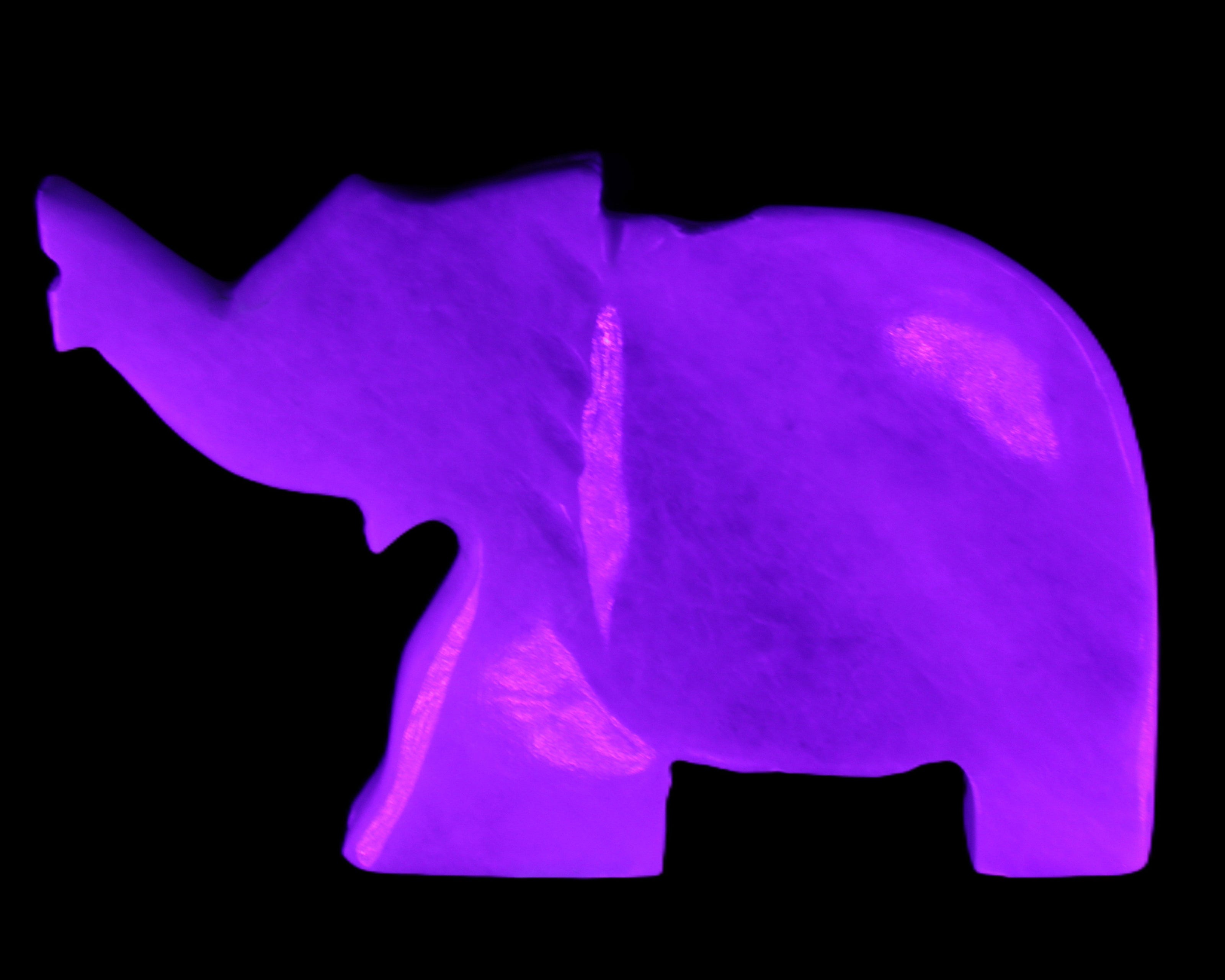 White Jade hand-carved Elephant platter 152*102*21mm 419g in UV light - Rocks and Things Store