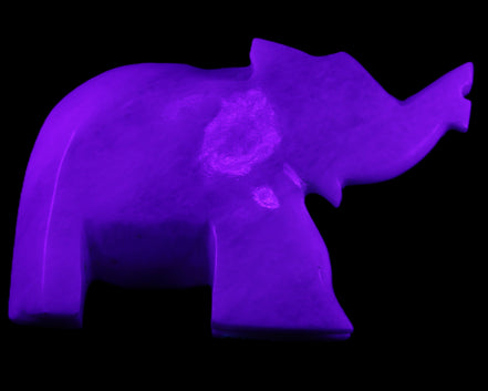 White Jade hand-carved Elephant platter 152*102*21mm 419g in UV light - Rocks and Things Store