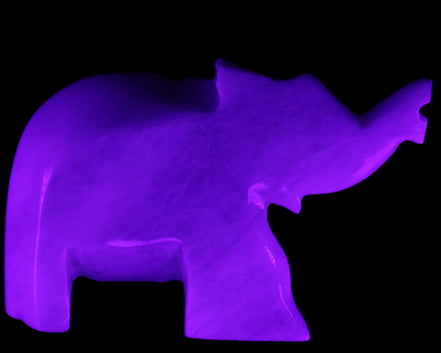 White Jade hand-carved Elephant platter 152*102*21mm 419g in UV light - Rocks and Things Store