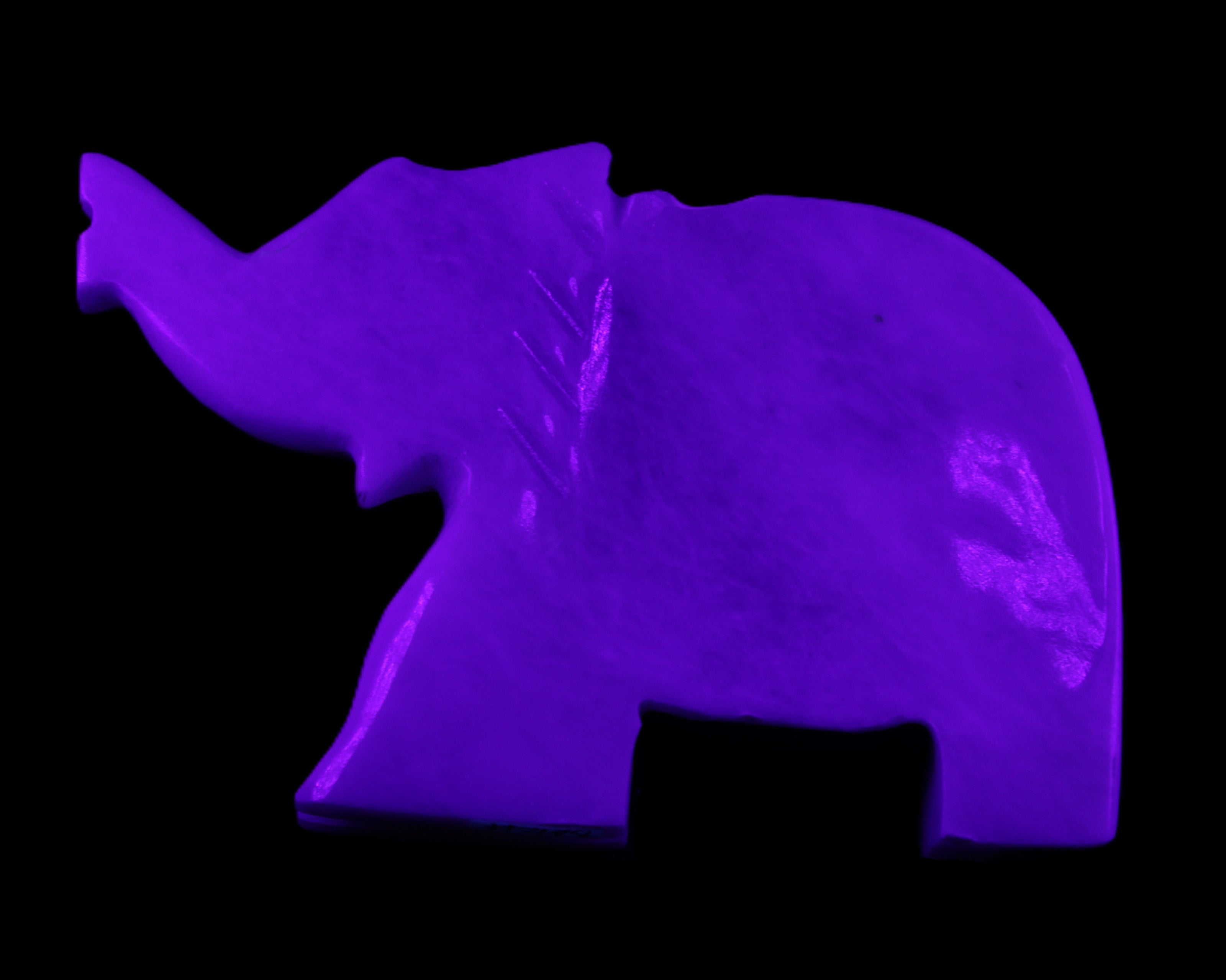White Jade hand-carved Elephant platter 152*102*21mm 419g in UV light - Rocks and Things Store