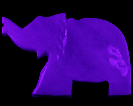 White Jade hand-carved Elephant platter 152*102*21mm 419g in UV light - Rocks and Things Store