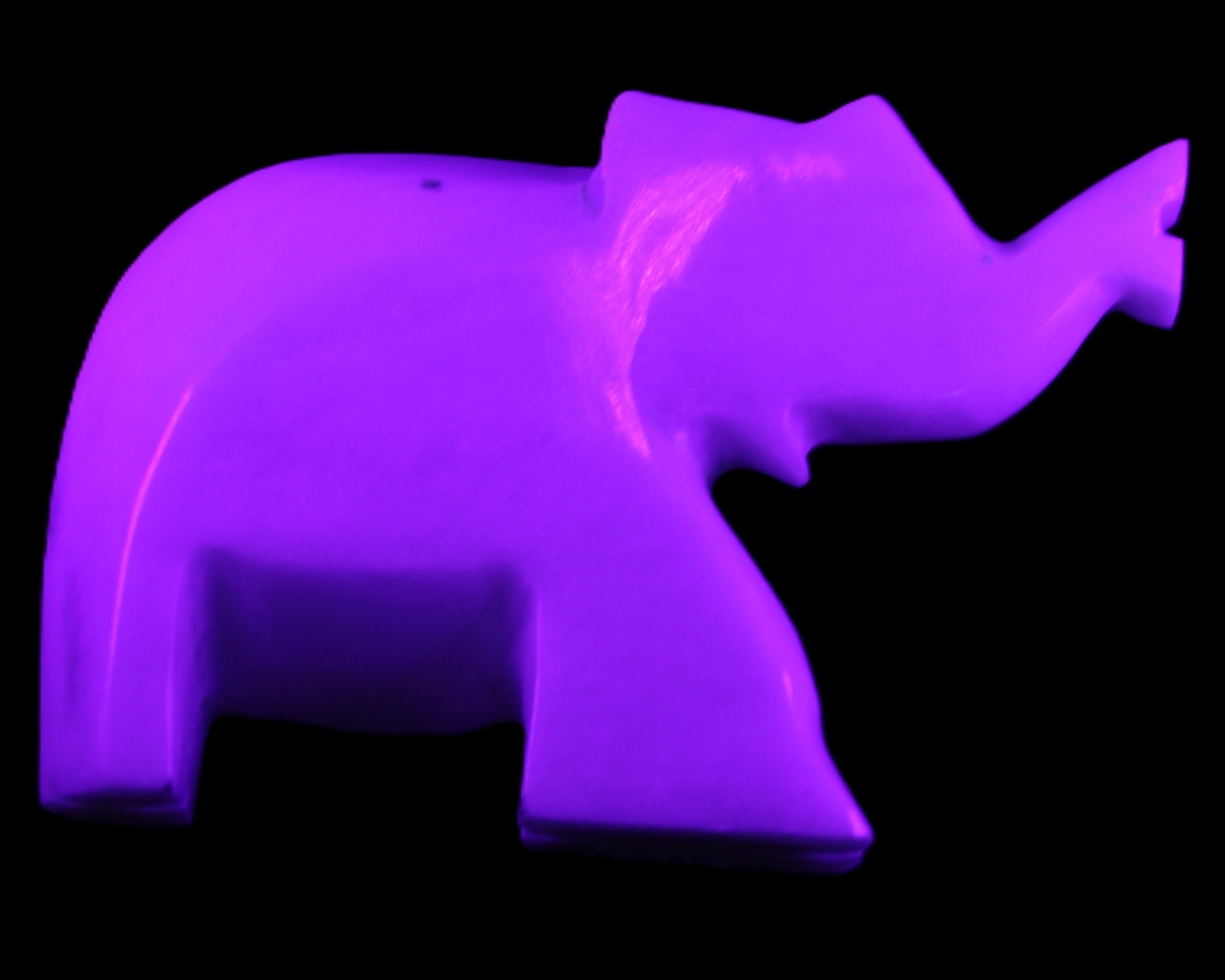 White Jade hand-carved Elephant platter 149*100*24mm 458g in UV light - Rocks and Things Store